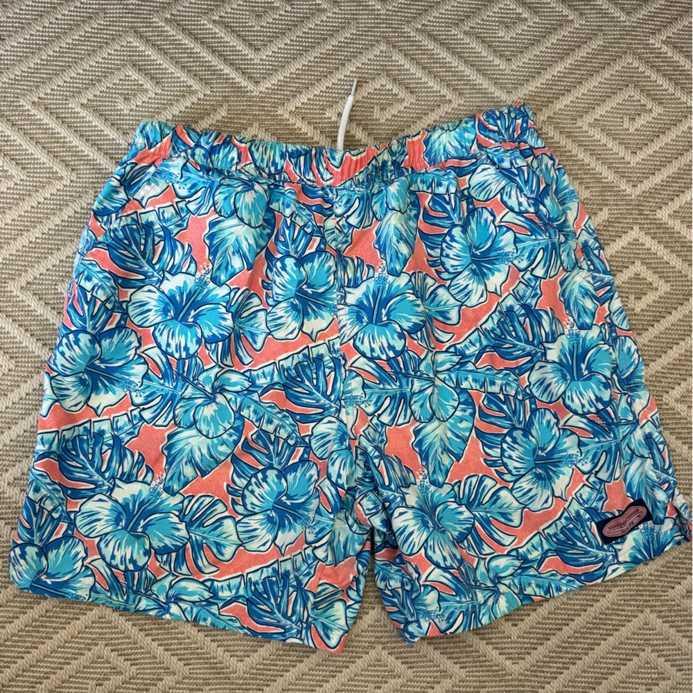 Vineyard Vines Blue and Pink Floral Swim Shorts